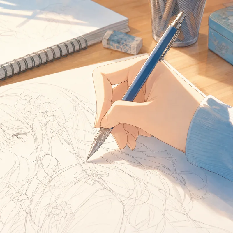 手描きで原画を制作する工程のイメージ